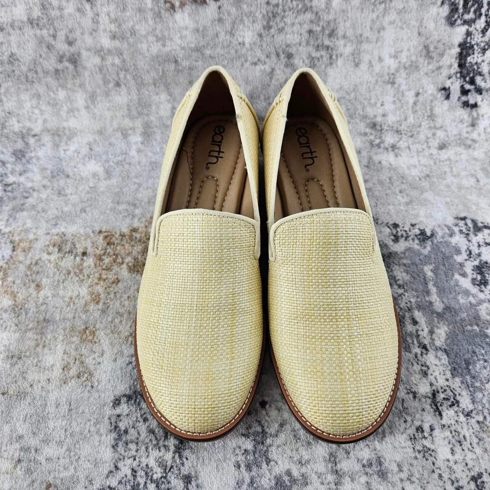 Earth Edna 2‎ Slip On Loafer Shoes Womens 7.5 Yellow Woven Textile Beach Comfort
